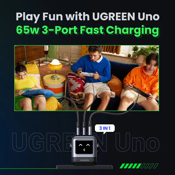 UGREEN 25686 Nexode RG 65W 3-Port Robot Gan Fast Charger UK