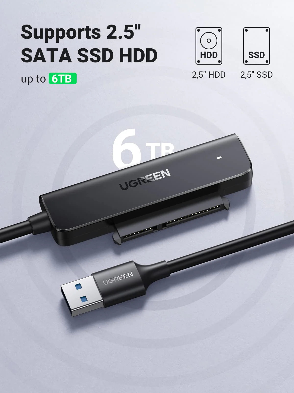 Ugreen 70609 USB 3.0 to SATA Adapter, 2.5" SSD/HDD Converter (50cm Cable)