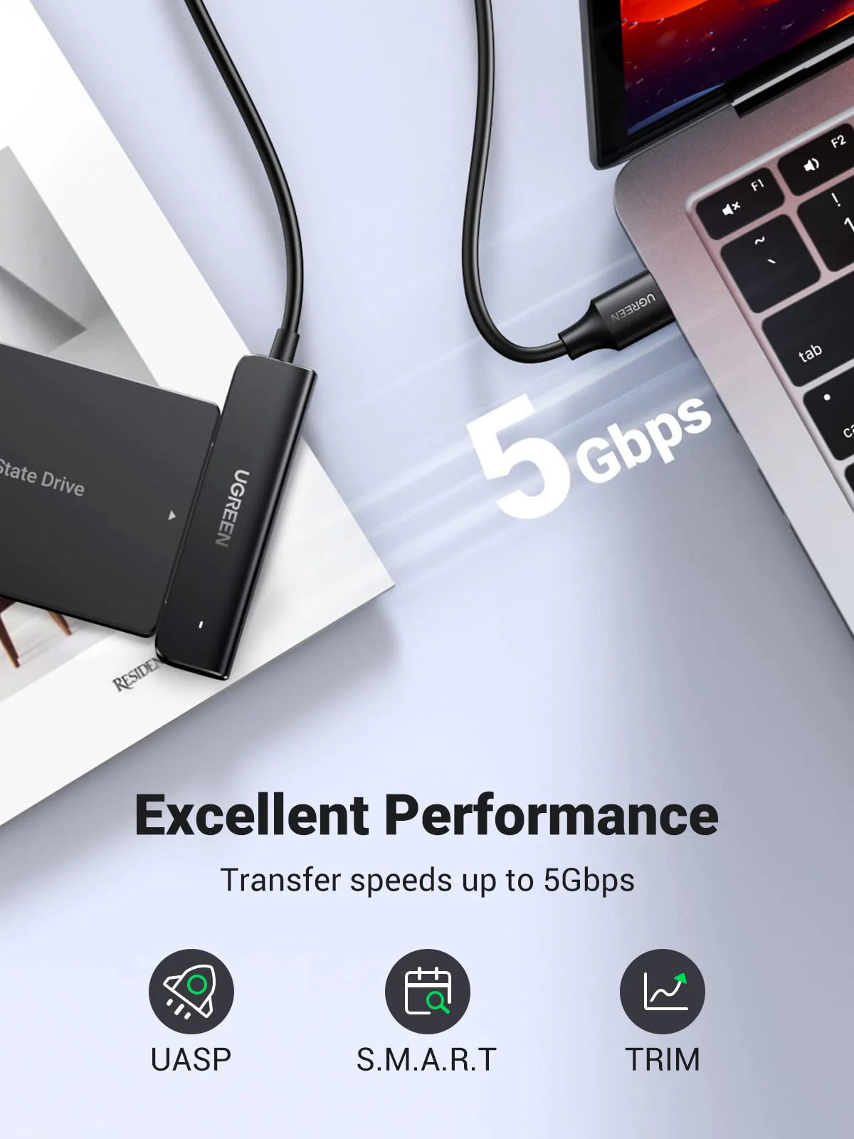 Ugreen 70609 USB 3.0 to SATA Adapter, 2.5" SSD/HDD Converter (50cm Cable)