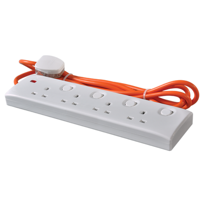 Orange 13A Trailing Socket with 4 Outlets