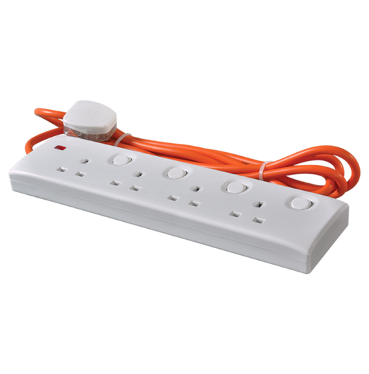 Orange 13A Trailing Socket with 4 Outlets