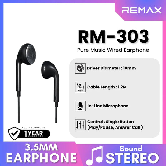 Remax RM303 Pure Music Stereo Wired Earphones with Microphone
