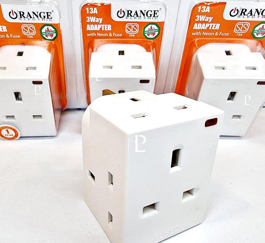 ORANGE 13A 3Way Adapter with Neon & Fuse