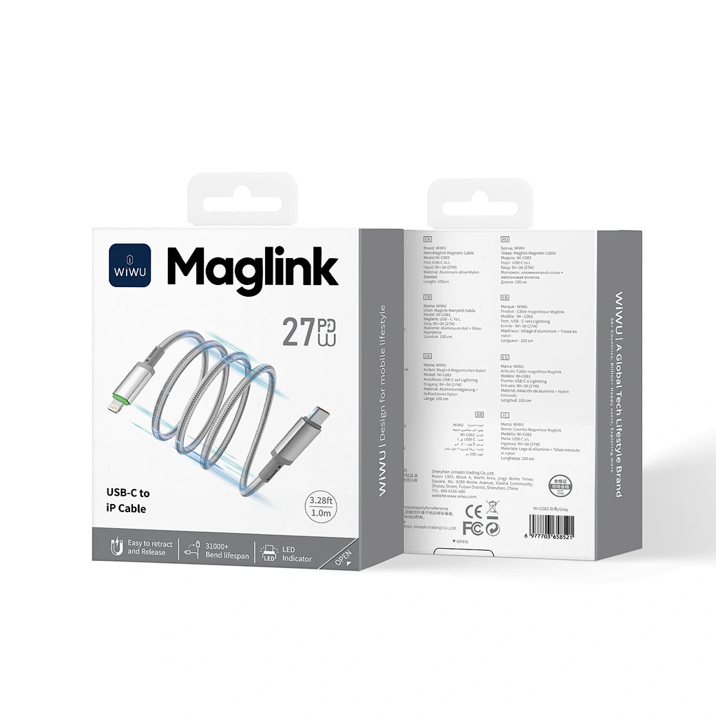 WiWU Wi-C083 27W Maglink USB-C to Lightning Cable, 1 Meter
