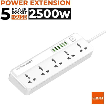 LDNIO SC5614 Power Strip with 5 Sockets, 2500W Max Load, 2 Meters