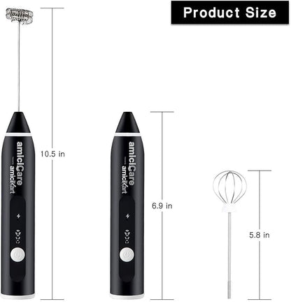 USB Rechargeable Handheld Milk Frother, 3-Speed Foam Maker with Egg Beater Attachment