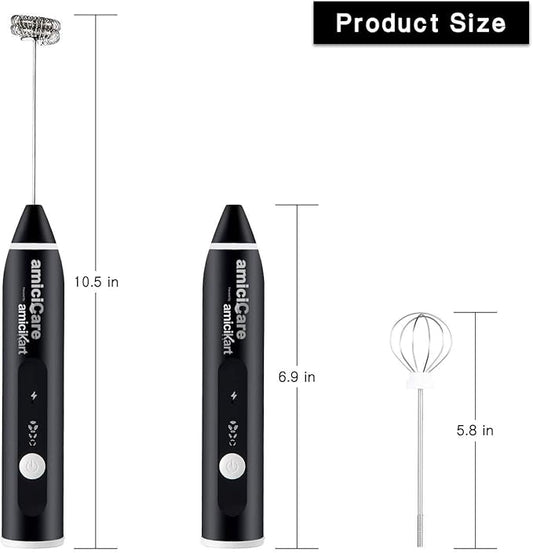 USB Rechargeable Handheld Milk Frother, 3-Speed Foam Maker with Egg Beater Attachment