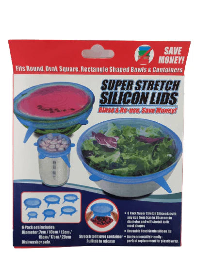 Super Stretch Silicone Lids, Universal Fit for Any Container (6 Pcs)