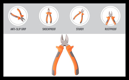 Orange Diagonal Cutting Plier 7''/180mm for Heavy-Duty Wire Cutter with Anti-Rust Finish