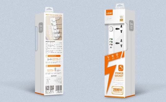 LDNIO SC5415 2500W 5 Power Socket 4 USB Port Multi Function Power Strip - 2M Cable