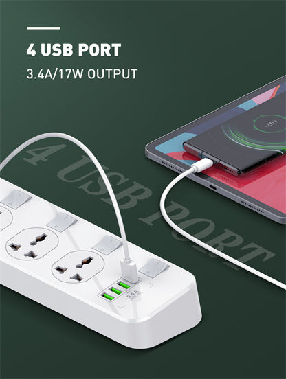 LDNIO SC4408C Power Strip, 4 Sockets + 4 USB Ports, 2500W, 2 Meters