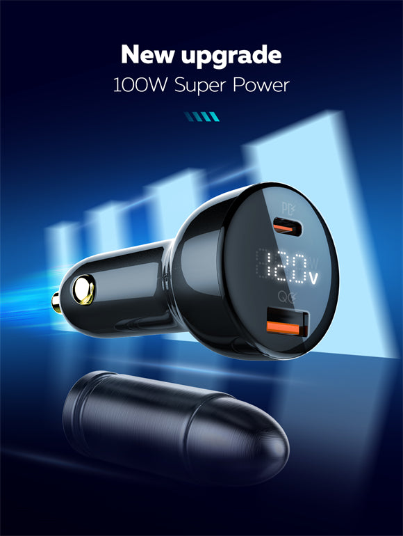 LDNIO C101 100W Fast Dual Charging, LED Display, Car Charger