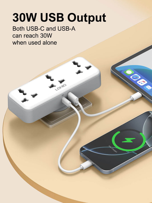 LDNIO SC3317 2500W Universal Rotatable Extension With 3 Power Sockets with USB