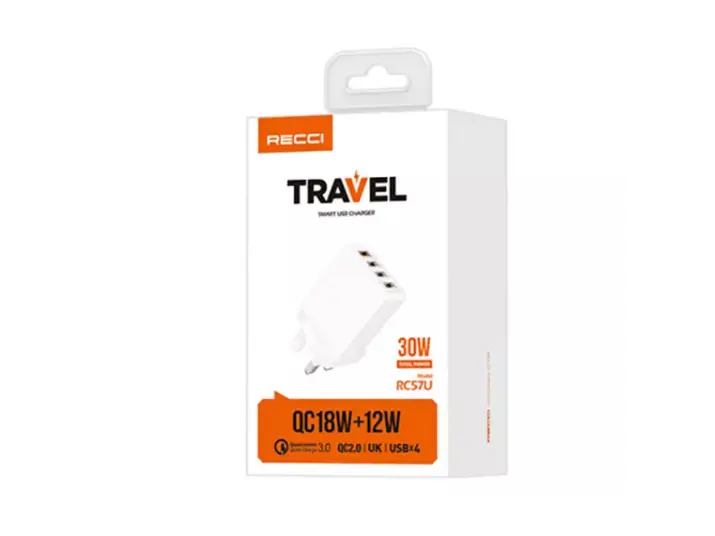 Recci RC57U 30W Fast Charging 4 USB Multi-Port Charging Adapter