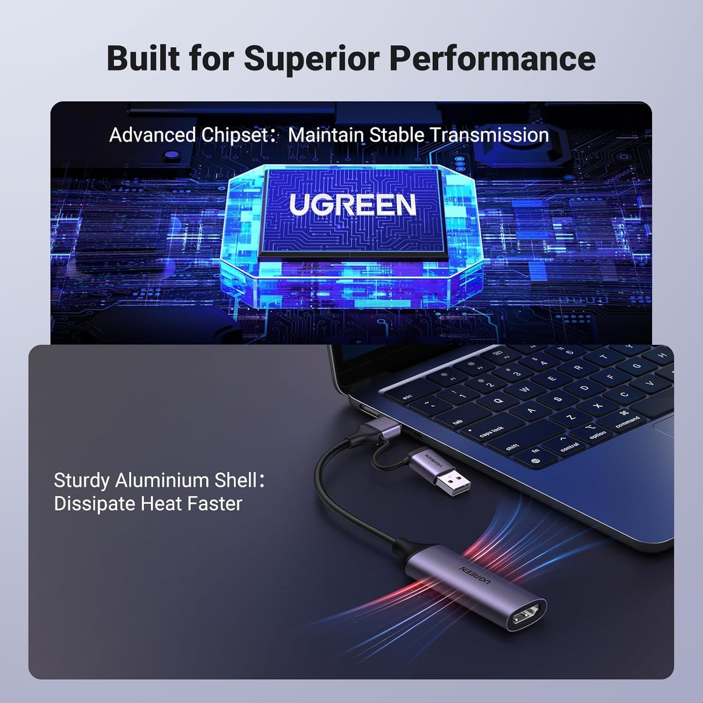 UGREEN 25854 HDMI to USB/USB-C Video Capture Card, 4K Input, 1080p Recording