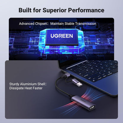 UGREEN 25854 HDMI to USB/USB-C Video Capture Card, 4K Input, 1080p Recording