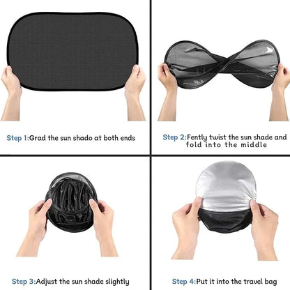 Instructions on how to fold and store a car sunshade.
