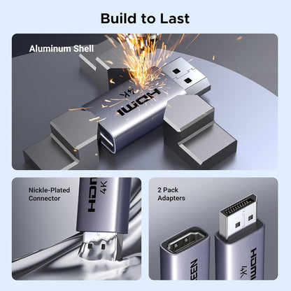 UGREEN 55935 4K DisplayPort to HDMI Adapter, 2 Pieces, Unidirectional, Aluminum Build