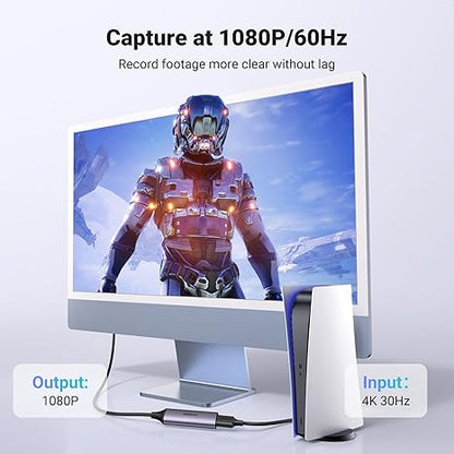 UGREEN 25854 HDMI to USB/USB-C Video Capture Card, 4K Input, 1080p Recording