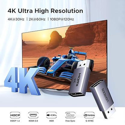 UGREEN 55935 4K DisplayPort to HDMI Adapter, 2 Pieces, Unidirectional, Aluminum Build