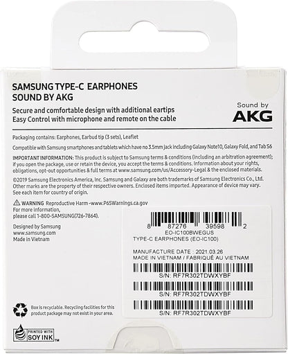 Samsung EO-IC100 Type-C Earphones -White, AKG-Tuned Sound, Global Version