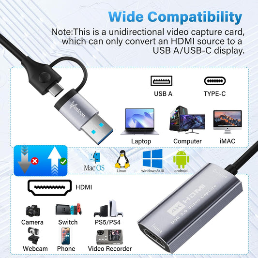 HDTV Video Capture with Type‑C and USB support