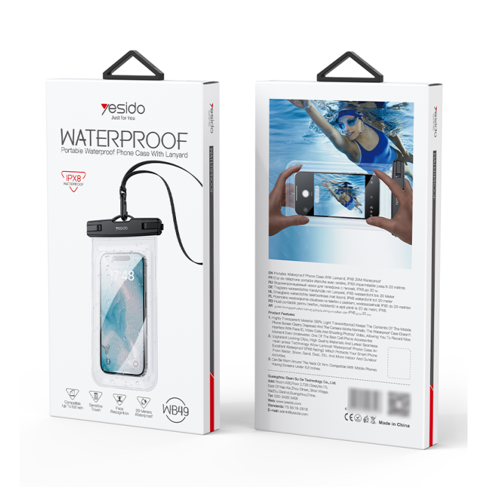 Yesido WB49 Waterproof Phone Bag, Touchscreen Safe, One-Touch Lock, 30M Protection
