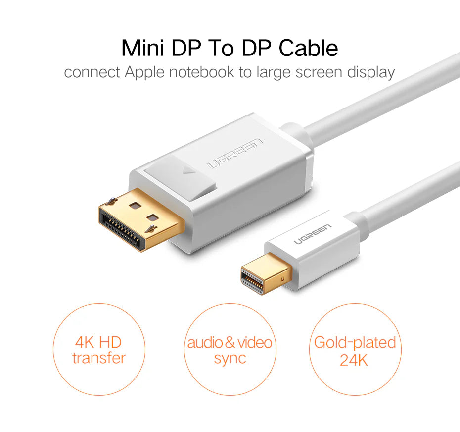 UGREEN 10477 4K@60Hz Mini DisplayPort to DisplayPort Cable, 1.5 Meter