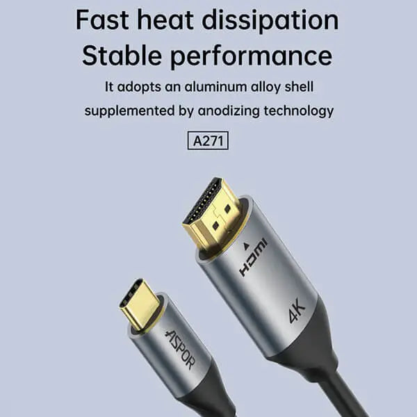 HDMI cable with ASPOR branding on a light gray background
