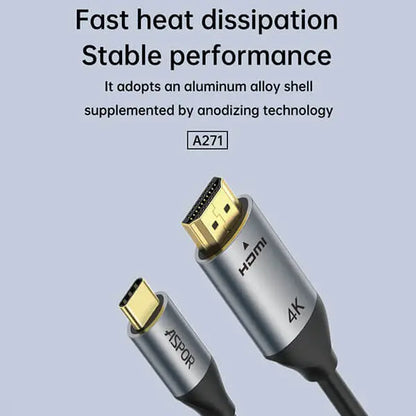 HDMI cable with ASPOR branding on a light gray background