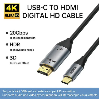 Aspor A271 4K UHD @ 30HzType-C to HDMI Cable- 2 Meter