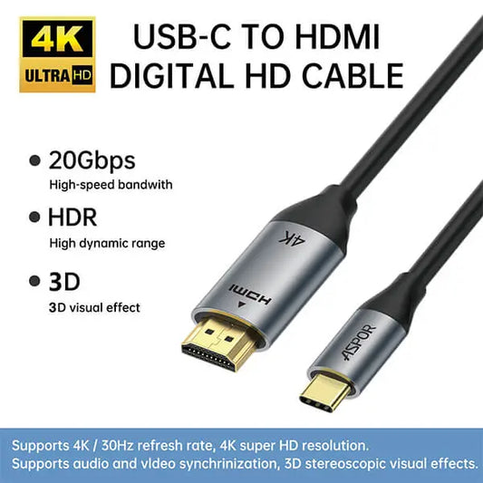 Aspor A271 4K UHD @ 30HzType-C to HDMI Cable- 2 Meter