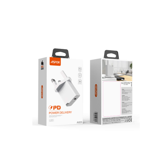 Aspor A825 PD 20W 3 Pin Charging Adapter