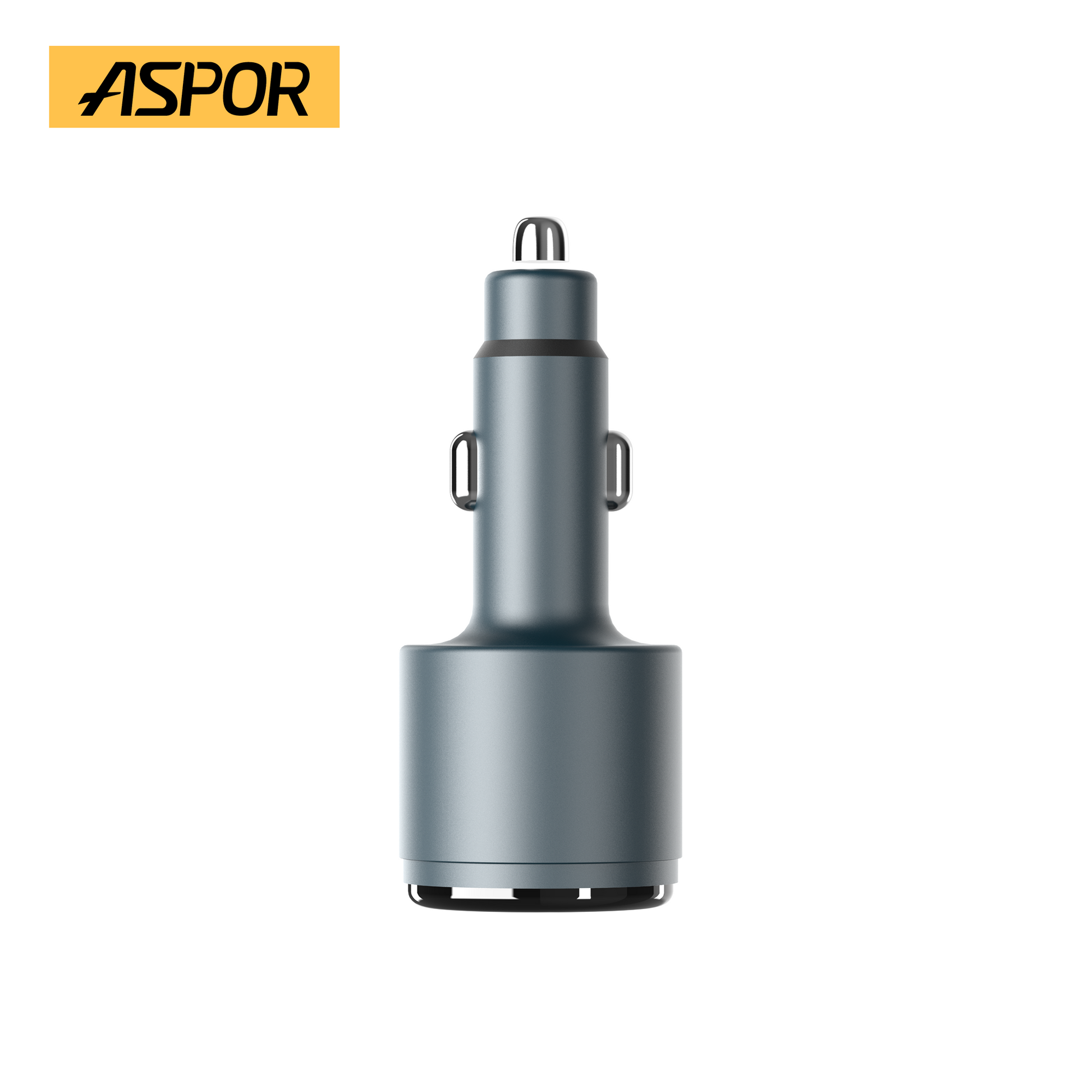 Gray car charger with Aspor branding on a white background