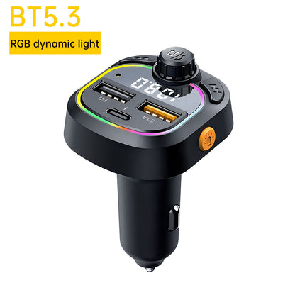 Black car charger with RGB dynamic light display on a white background