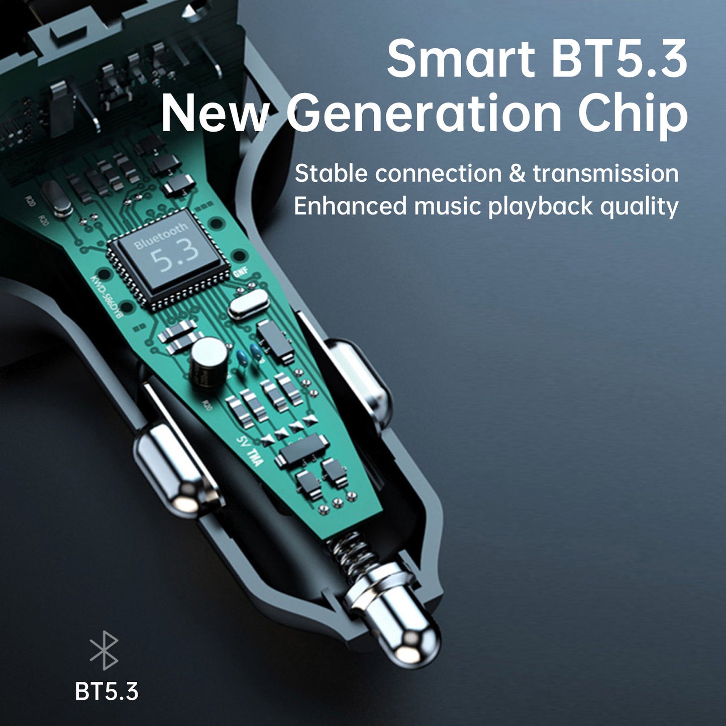 Smart BT5.3 chip with electronic components on a dark background