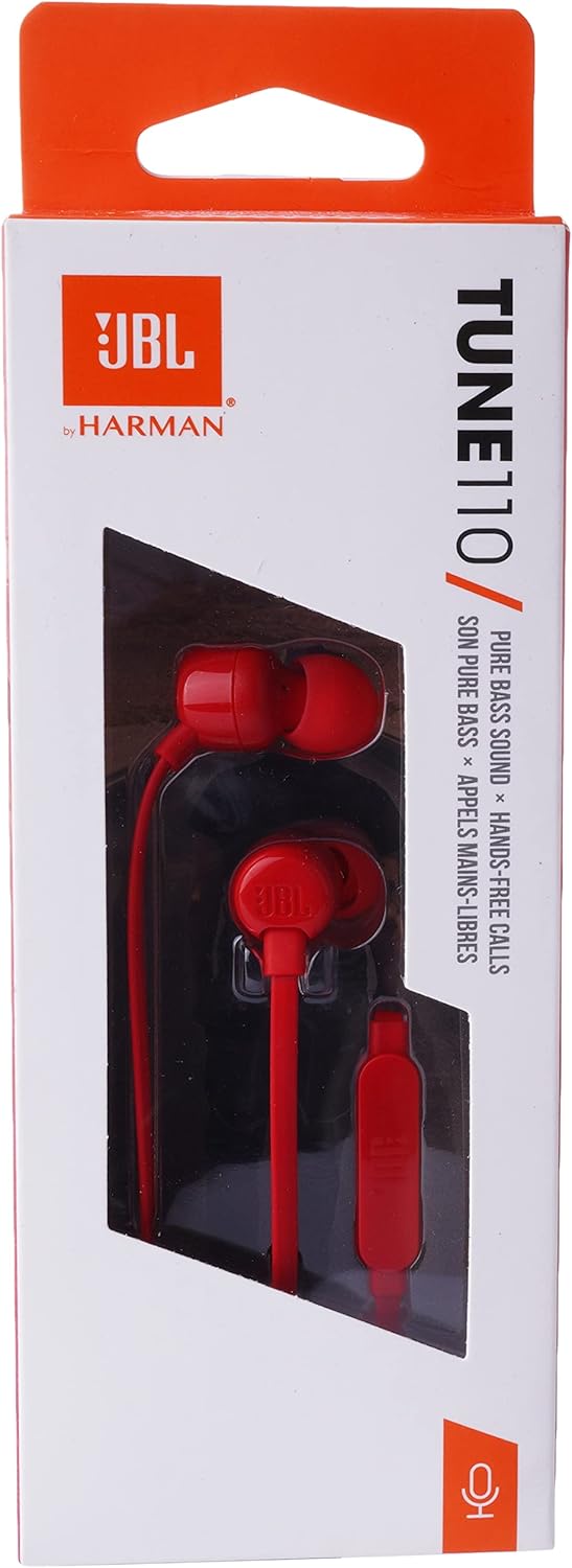 JBL TUNE 110 3.5mm Wired Earphone - Red