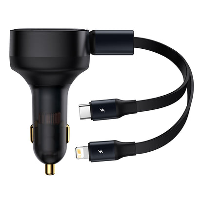 Baseus Enjoyment Retractable 2-in-1 Car Charger, C+L 30W