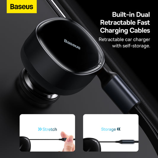Baseus Enjoyment Retractable 2-in-1 Car Charger, C+L 30W