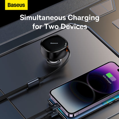 Baseus Enjoyment Retractable 2-in-1 Car Charger, C+L 30W
