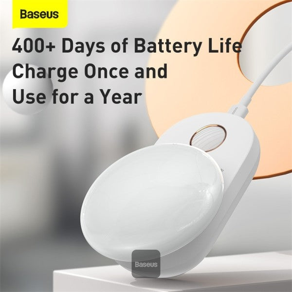 Baseus product with text about battery life on a blurred background