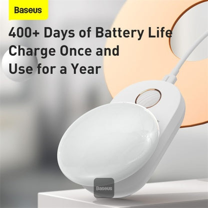 Baseus product with text about battery life on a blurred background