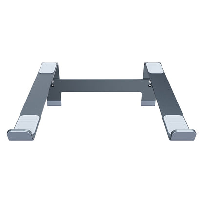 Gray metal bracket with white accents on a white background