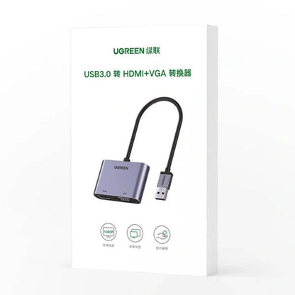 UGREEN USB3.0 to HDMI+VGA adapter on a white background