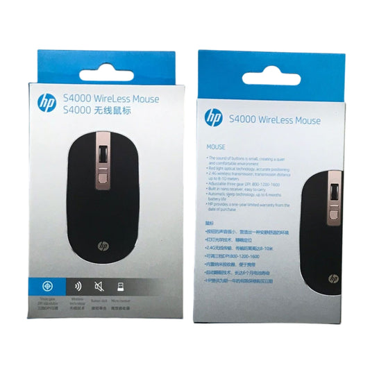 HP S4000 Wireless Mouse packaging on a white background