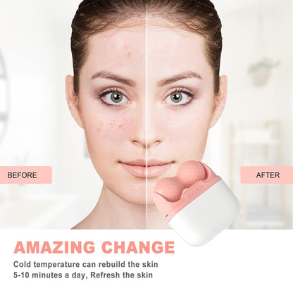 Before and after comparison of a woman's face with a skincare device, showing 'Amazing Change' text.