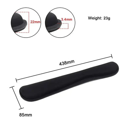 Black office mouse pad with measurements and weight details on a white background