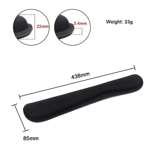 Black office mouse pad with measurements and weight details on a white background