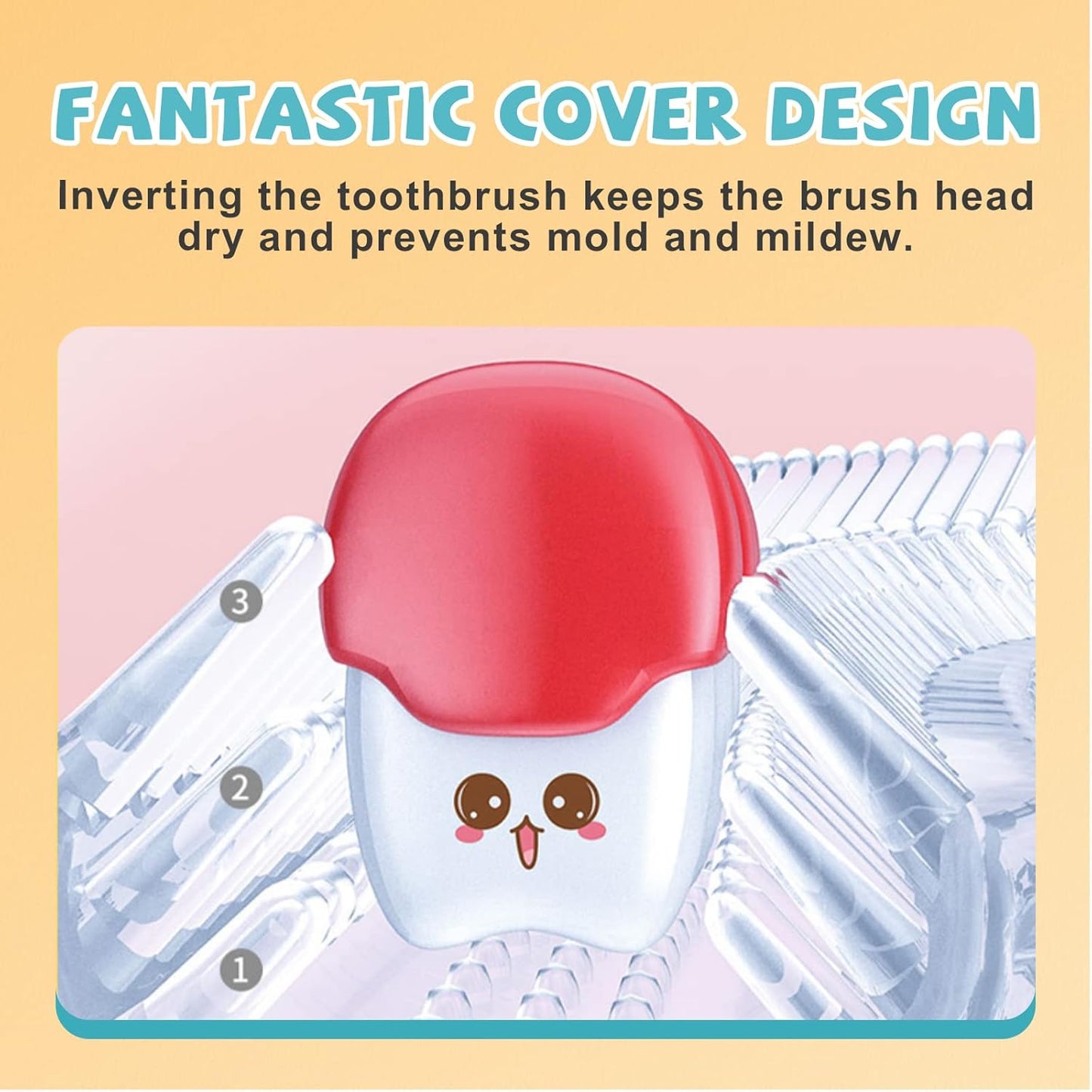 Toothbrush cover with a cartoon face on a yellow background