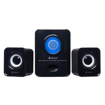 Kisonsli speaker system with three black speakers on a white background